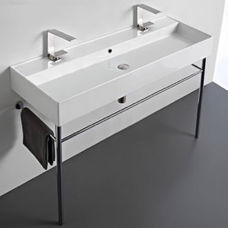 Large Double Ceramic Console Sink and Polished Chrome Stand Scarabeo 8031/R-120B-CON